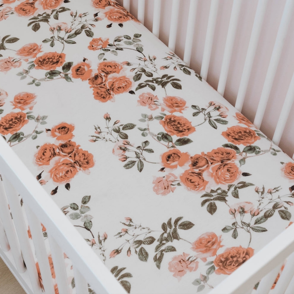 Little Miss Dessa | Jersey Knit Crib Sheet | Rose Garden